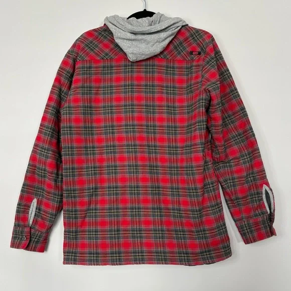 Oakley Mens Hooded Quilted Red Flannel Shirt Jacket Size M Plaid Patterned - Picture 5 of 14